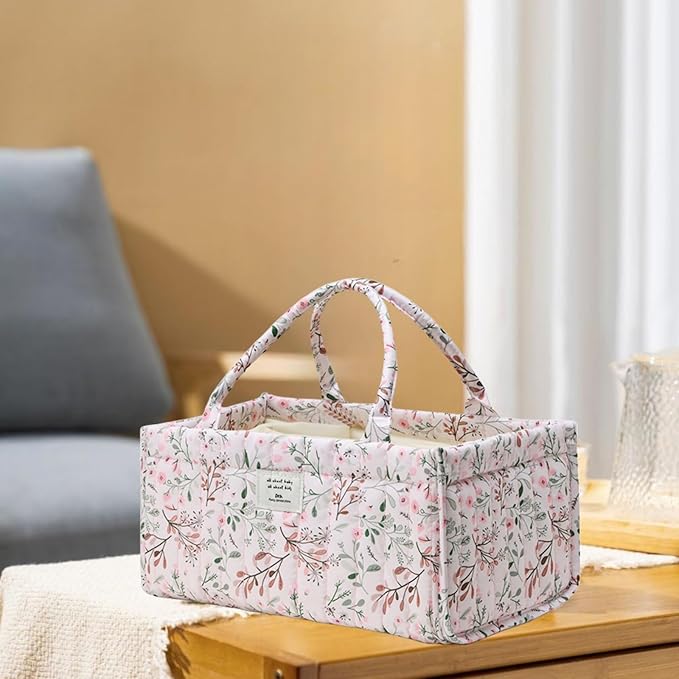 Diaper Caddy Organizer,Cute Floral Nursery Storage Basket,Soft Portable Changing Table Car Caddy Organizer Gift
