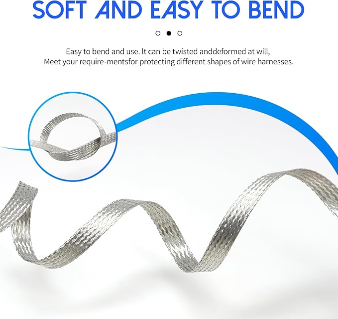 Tinned Copper Cable Sleeve, 15ft Expandable Mesh Braided Sleeving, Flexible Metal Ground Straps Wire Harness Protector (Silver, 5/8" Wide)