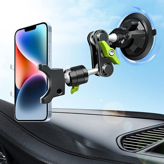 Suction Cup Phone Mount 360 Rotating Universal Ball Head Arm for Car Dashboard Windshield Vehicle Sunroof (Black)
