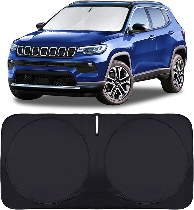 for 2024 Compass Windshield Sun Shade Car Windshield Cover, Custom Fit for Jeep Compass 2017-2023 Ultimate Sun Protection Foldable Visor Sunshade Protector Shield Accessory