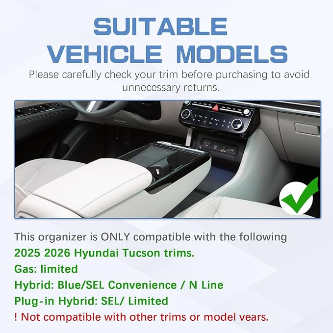 EDBETOS Double-Layer Center Console Organizer for 2025 2026 Hyundai Tucson Including (Gas:Limited), (Hybrid: Blue/SEL Convenience/N Line) and (Plug-in Hybrid: Limited/SEL), Fits Electronic Shift Only