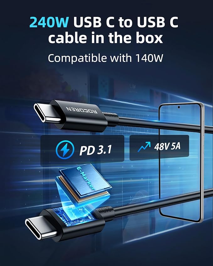 165W Car Charger for Laptops, PD3.1 140W/PD3.0 100W USB C Car Charger,Super Fast Charging Cigarette Lighter USB Charger Adapter with 240W Cable for MacBook Pro,iPhone 17/16/15,Samsung S25,iPad