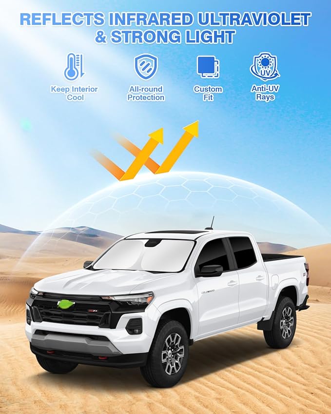 Canvcle Sunshades for 2023-2025 2026 Chevrolet/Chevy Colorado Accessories Windshield Sun Shade Side Rear Window Shade Cover Sun Visor Shield Privacy Protection Keep Vehicle Cool Black 5PCS