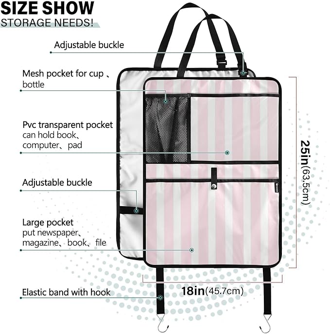 Pink and White Stripes 2 Pack Backseat Car Organizer with Storage Pockets Seat Back Organizers for Kids Kick Mats Backseat Protector Automotive