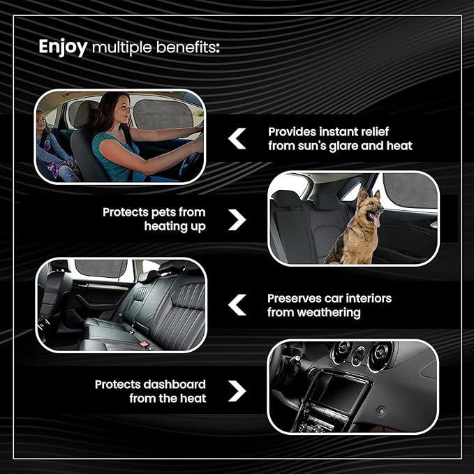 Car Window Sun Shade (4 Pack) - 20"x12" (50x30cm) Storage Pouch Included - Cling Sunshade for Car Side Windows - Sun, Glare & UV Rays Protection for Baby, Child - Easy Installation