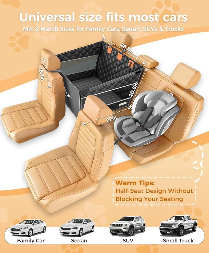 Doglike UNBREAK Dog Car Seat Cover for Back Seat [NO.1 Military-Grade Reinforced Protection], 500LB Ultra-Support Dog Carseat Hard Bottom, Waterproof Pet Carseat Dog Hammock for Cars/SUV/Truck XL Size