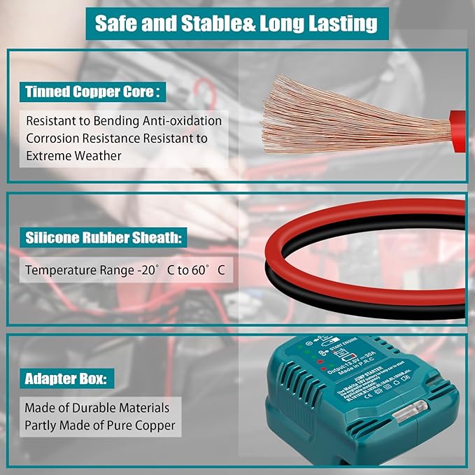 Car Jumper Starters Adapter for Makita 18V Battery, 11AWG Cable Convert to Jumper Starter Automotive Booster, Jump kit Cable for Car Battey (NO Battery)