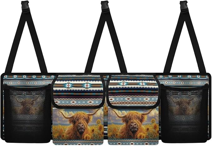 Hanging Car Trunk Organizer Aztec Cow Car Back Seat Storage Bag Auto Cargo Bag Collapsible Auto Interior Accessories for Sedans SUV Jeep Trucks MPV Van