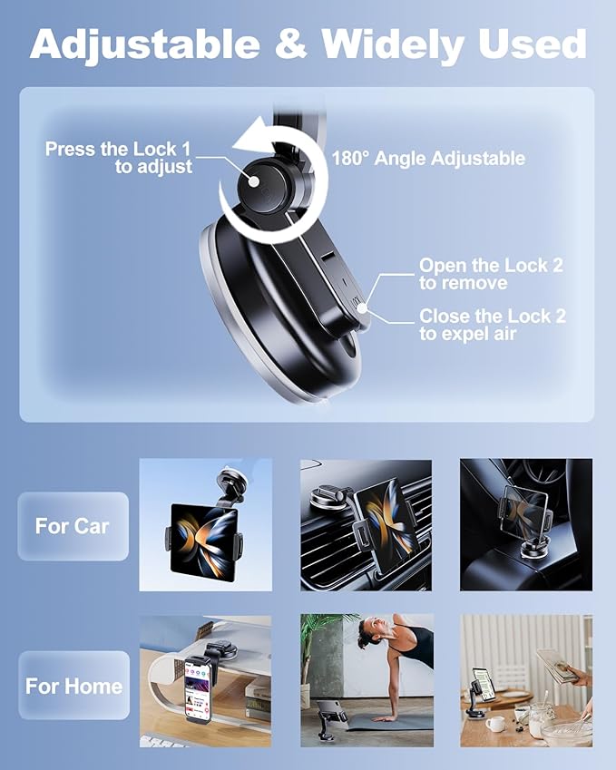 Car Dash Phone Mount, [180° Adjustable Arm] Z Fold 7 6 5 4 3 2 Accessories for Dashboard Windshield, 360° Rotatable Car Mount for iPhone 16 15 14 13 Pro Max Plus Mini S25 Ultra Motorola TCL
