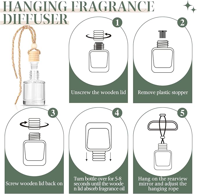 AROIC Hanging Car Air Freshener, 6 Pack Vanilla Cream Long Lasting & Refillable Air Freshener, Natural Plant Essential Oil Fragrance Aromatherapy Diffuser, Car Accessories Interior Set for Women & Men