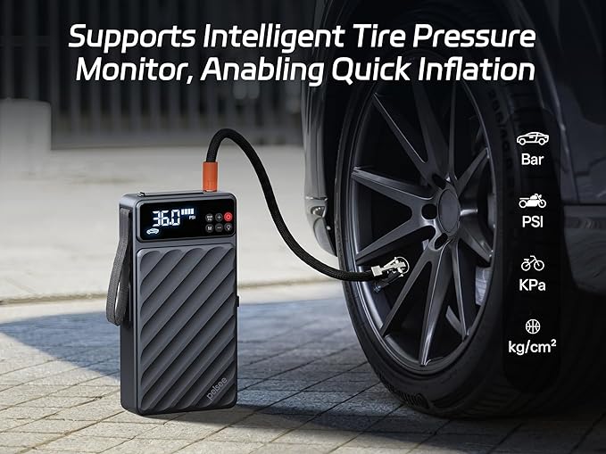 Pelsee 3500A Jump Starter with Air Compressor, 20000mAh Portable Car Battery Jump Starter, 45W Fast Charge, 12V Battery Pack(10L Gas 8L Diesel Engine)with Tire Pressure Monitor, Light,Jumper Cables,E1