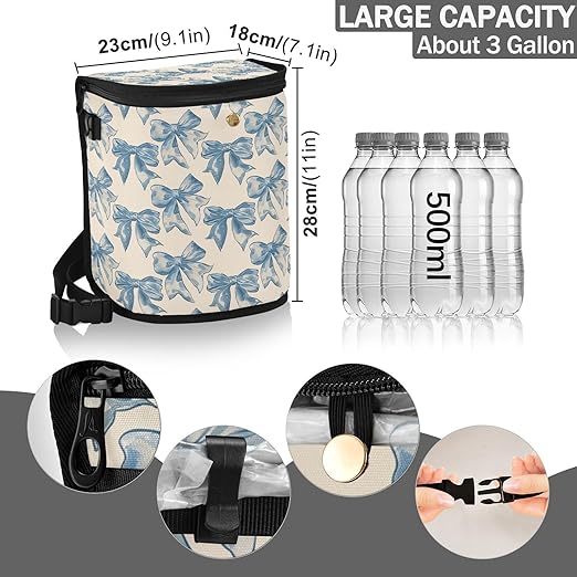 Car Trash Can Blue Bow Car Garbage Bag with Lid Hanging Waterproof Leak Proof Vehicle Storage Bin