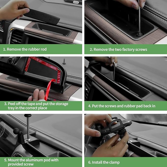 JeCar Dash Phone Holder Dashboard Cellphone Clamp Upgrade Aluminum Alloy Ball Mount with Storage Tray Interior Accessories Compatible with RAM Truck 2012-2017