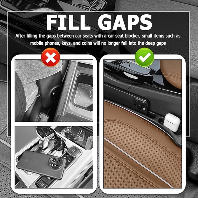 2PCS Car Seat Gap Filler Organizer,2026 Upgraded Car Seat Gap Plug with Storage Slot & Seats Belt Holes as Phone Holder,Universal No Drop Seats Guard for Cars Interior Accessories