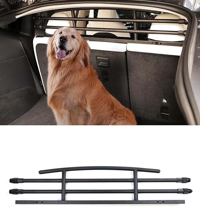 Model y Dog Barrier, Dog Car Barrier Car Pet Barrier Compatible with Tesla Model Y, Adjustable Large Pet Protective Barrier Anti-bite Heavy-Duty Metal Stainless Steel for Dog Travel Accessories