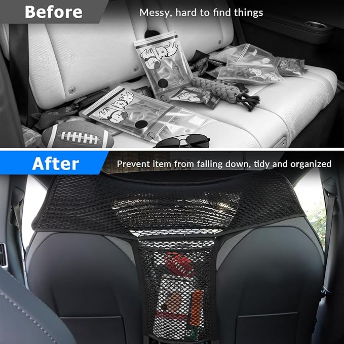 Car Dog Barrier Net Car Mesh Organizer Back Seat Divider for Dog Easy Install 2 Pieces (for One-Piece Seats)