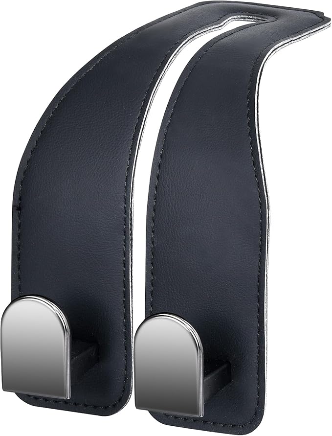 Car Hooks for Headrest, Leather Car Seat Back Storage Organizer Interior Accessories, More Wide & Deep Auto Seat Hook Hangers for Purse Umbrellas Handbag Clothes Coats Grocery Bags (Black-1 Pack)