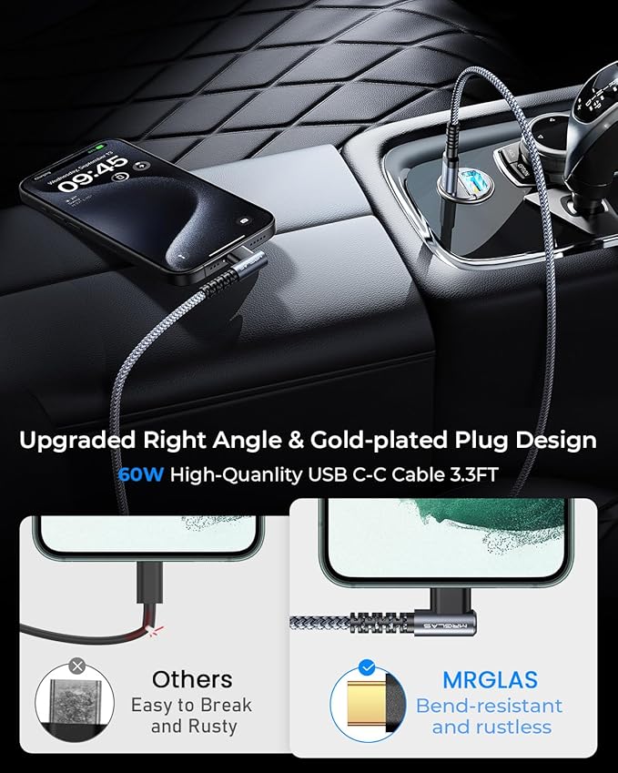 MRGLAS 125W Fast iPhone 17/16 Car Charger, USB C Car Charger with Type C Cable, PD65W & QC65W, Flush Fit, All Metal, Cigarette Lighter USB Adapter for iPhone 17 16 Samsung S26 S25 Ultra Pixel 10