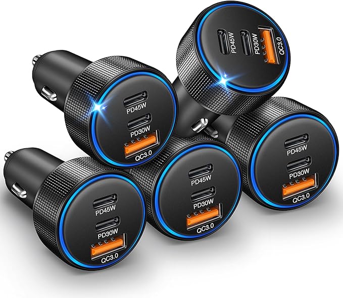 USB C Car Charger 5Pack, 3-Port 93W Dual PD USB-C & USB-A Fast Charging Cigarette Lighter USB Charger for Samsung S25 S24, Car Phone Adapter Accessories for iPhone 17/Air/16/15 Pro Max, Pixel