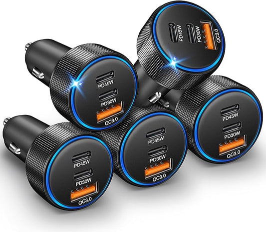 USB C Car Charger 5Pack, 3-Port 93W Dual PD USB-C & USB-A Fast Charging Cigarette Lighter USB Charger for Samsung S25 S24, Car Phone Adapter Accessories for iPhone 17/Air/16/15 Pro Max, Pixel