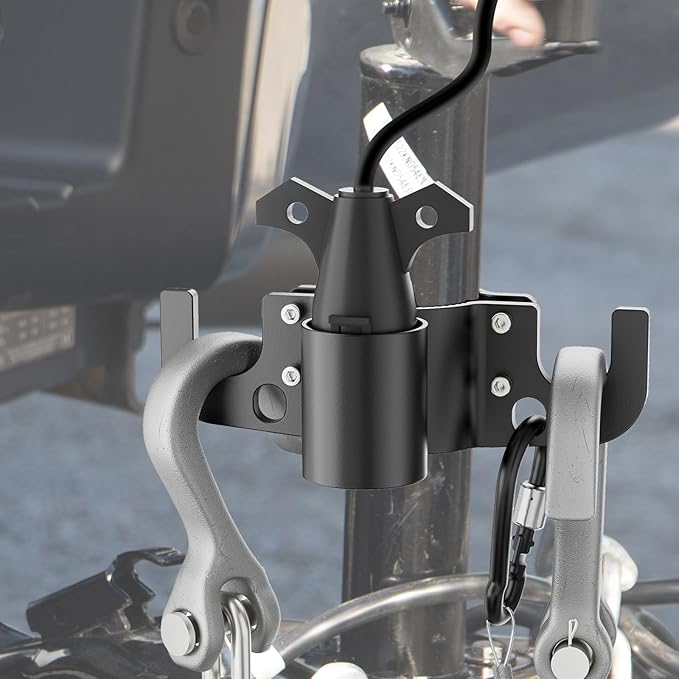 Tiiyee Trailer Chain Holder, Aluminum Trailer Towing Organizer for 7 Way Plug Cable Wire Harness Holder Cover Heavy Duty RV Tongue Jack Accessories for Outside Travel Camper