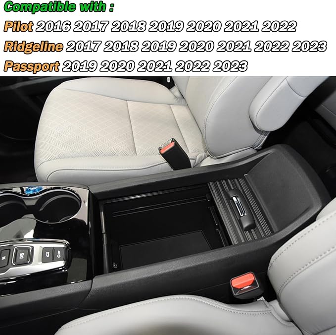 TACOBRO Center Console Dividers Compatible with Honda Pilot 2016-2022 / Ridgeline 2017-2022 2023/ Passport 2019-2022 2023 Accessories, Interior Armrest Insert Underseat Storage
