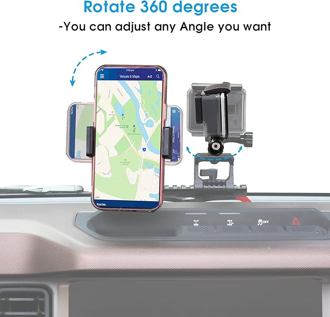 sukemichi Phone Mount for Bronco, Multifunctional Dash Cell Phone Holder Mount Camera Mount for Ford Bronco Accessories 2021-2026 2 Door 4 Door, 360° Adjustable Cell Phone Holder for NATO Rail
