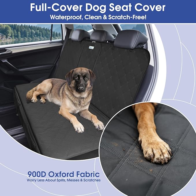 ALLANSING Upgraded 900D Heavy Duty Dog Back Bench Seat Cover, Car Seat Protector, Fits Full Size Trucks, 3 Seatbelts & Armrest Compatible, Waterproof Nonslip Pet Backseat Cover for Dogs & Kids