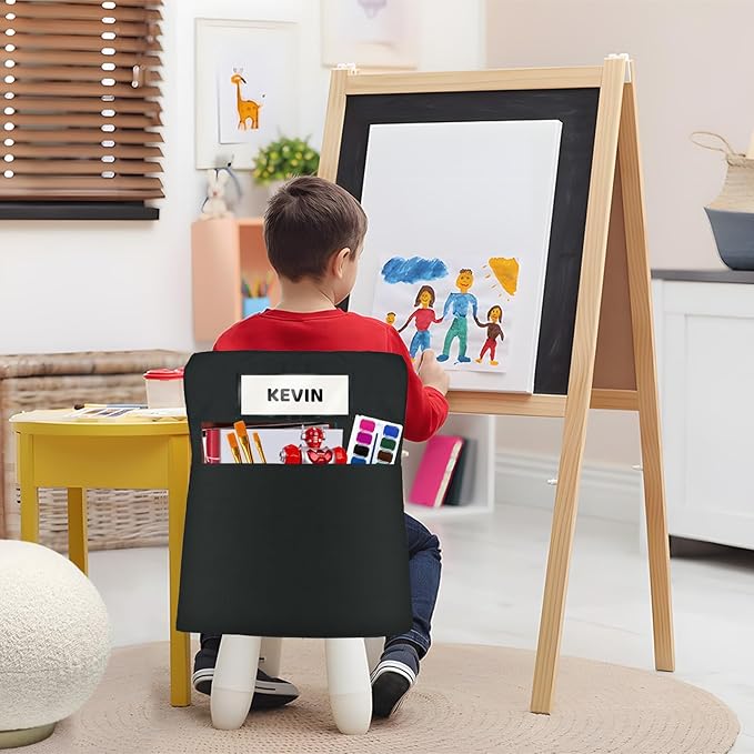 24 Pack Chair Pockets for Classrooms, 16 x 19 inch Pocket Chart Back of Chair Organizer for Kids with Name Slot, Seat Sacks for Classroom Chairs Seat Storage (Black, 24Pack)