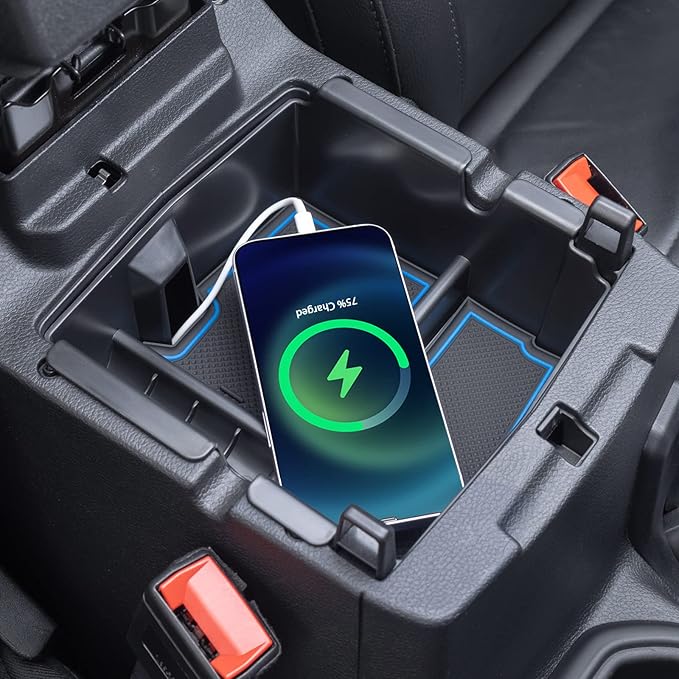 Compatible with Center Console Organizer Tray Jeep Wrangler JL/JLU 2018-2021 2022 2023 2024 2025 and Jeep Gladiator JT Truck 2020-2023 2024 2025 Insert Armrest Accessories (Not for JK/JKU)(Blue Trim)