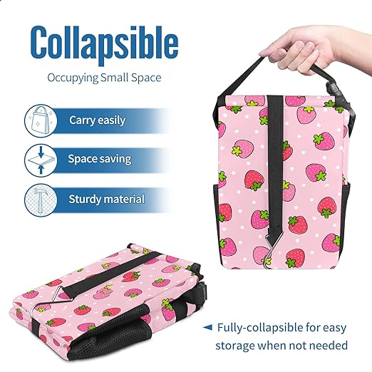 Pink Strawberry Car Trash Can with Lid Collapsible Reusable Waterproof Car Garage Bag,Automotive Garbage Can,Car Accessories Interior Car Organizer