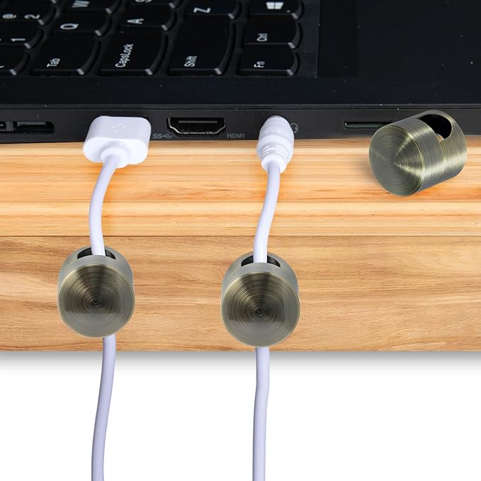 SmallCat 6 Sets Charger Holders for Cords, Antique Copper Color Adjustable Cable Anchor Holders, Adhesive Metal Cord Clips, Cable Management Wire Organizers for Desk, Office, Nightstand