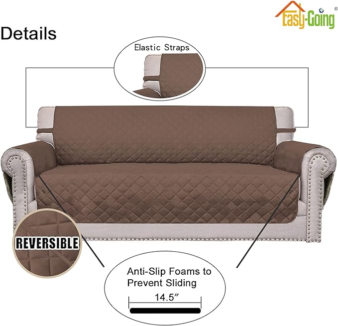 Easy-Going 4 Seater Sofa Slipcover Reversible Sofa Cover Water Resistant Couch Cover with Foam Sticks Elastic Straps Furniture Protector for Pets Children Dog Cat (XX-Large, Brown/Brown)