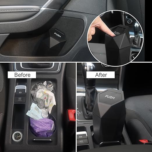 Car Trash Can Bin,Small Garbage Can with Lid,Automotive Cup Holder Mini Cars Trashcan,Portable Cars Door Trash Cans,Car Must Have Accessories Interior Essentials Gadgets Dustbin (1Pcs, Black)