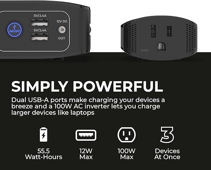 HALO Bolt Air+ AC 55500 Portable Car Battery Jump Starter | 100 PSI Air Compressor, 55.5Wh USB Power Bank with AC Outlet, Emergency Floodlight & Charger, Jump Cars SUVs & Trucks, Inflate Tires — Black