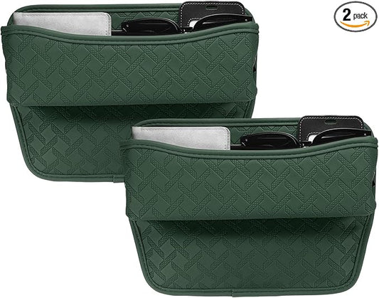 HARFINGTON 2pcs Car Seat Gap Filler Organizer 11.5 x 8 x 2.1 Inch Leather Universal Car Organizer Storage Box Between Seat and Console for Phone Keys, Dark Green