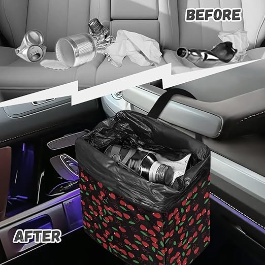 Cherries Car Trash Can Hanging Trash Bin Leak-Proof Collapsible Car Garbage Bag, Car Accessories 2 Gal Large Capacity Multipurpose Storage Container