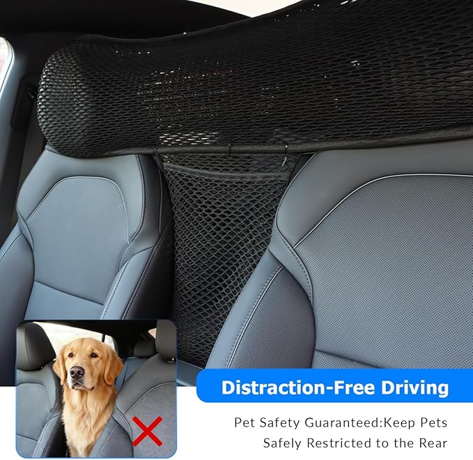 Car Dog Barrier Net Car Mesh Organizer Back Seat Divider for Dog Easy Install 2 Pieces (for One-Piece Seats)