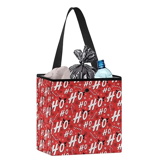 Candy Cane HoHo Pattern Garbage Bag and Water Resistant Trash Can for Car, Leakproof Trash Can for SUV Truck Christmas Car Accessories(Red)