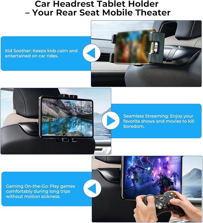 Car Tablet Holder with Hooks for Volvo XC90 XC60 S60 S90 V60 V90 Accessories, Car Headrest Mount Holder Compatible with iPad Pro Air Mini, Galaxy Tabs, 4.7-12.9 Inch Phones & Tablets, Black
