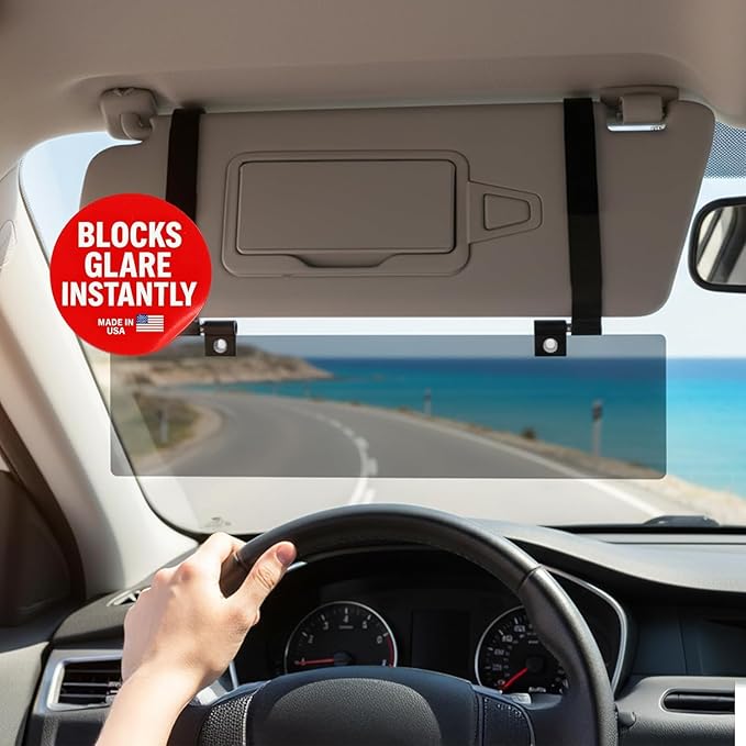Glare Guard Professional-Grade Polarized Sun Visor Extender –Anti-Glare Sun Glare Blocker for Car Windshields, Adjustable Clip-On UV400 Tinted Visor Extension for Cars, Trucks & SUV (w/Storage Pouch)