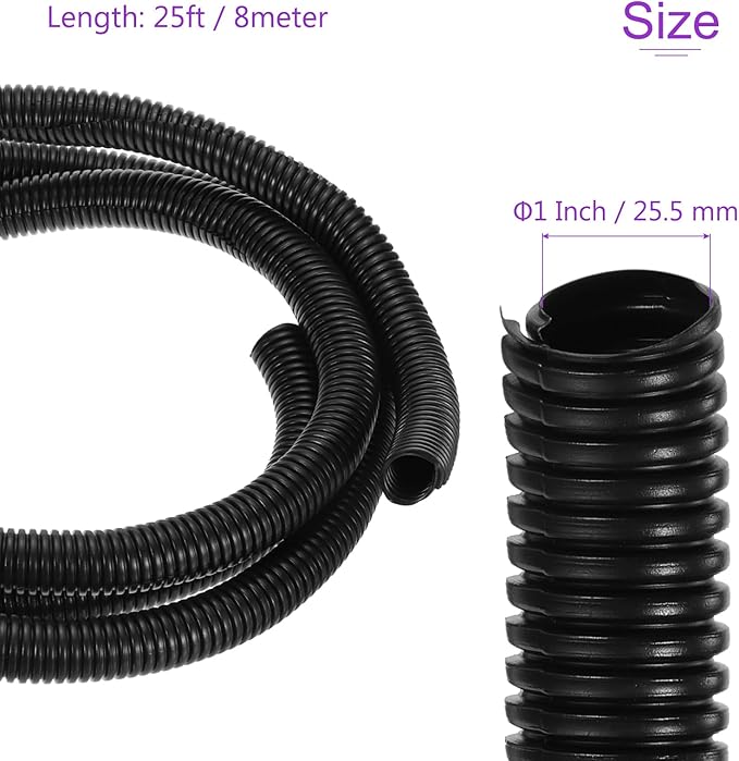 DMiotech 25ft Wire Loom Split Tubing 1 Inch(25.5 Mm) ID, Cord Protectors from Pet Flexible Conduit Cable Management for Office, Home, Garden, Black