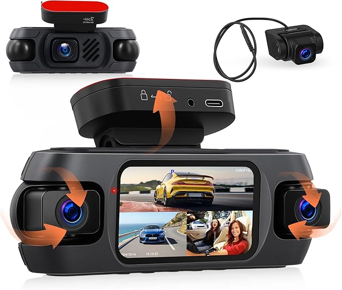 4K+4 Channel Dash Cam Front and Rear 360° View, Free 128GB Card Included, 5.8GHz WiFi Dash Camera for Cars, Built-in GPS, G-Sensor, 150°Wide Angle, 3" IPS Screen, 24H Parking Mode, Support 256GB Max