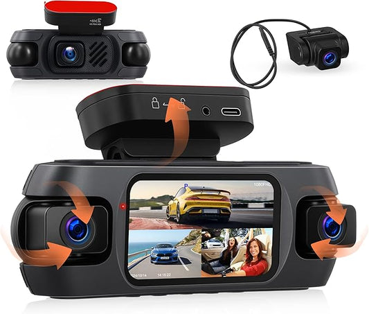 4K+4 Channel Dash Cam Front and Rear 360° View, Free 128GB Card Included, 5.8GHz WiFi Dash Camera for Cars, Built-in GPS, G-Sensor, 150°Wide Angle, 3" IPS Screen, 24H Parking Mode, Support 256GB Max