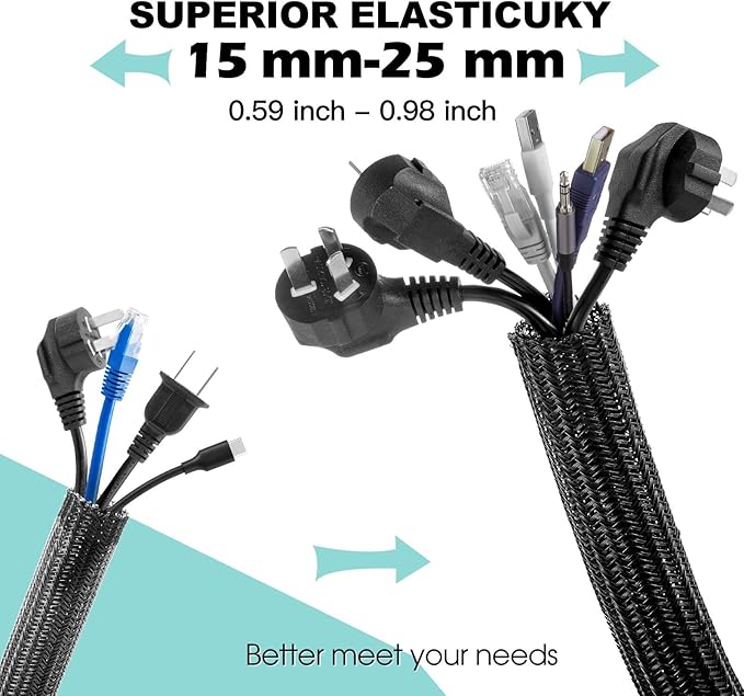 AGPTEK Cable Sleeve, 10ft - 1 inch Cable Management Desk Cord Cover Organizer Wire Hider for Home Office Computer TV Wire Loom Tubing Pet Proof Cord Protector from Cat Dog Chewing, Black