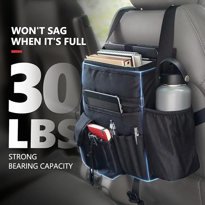 HONJIN Car Front Seat Organizer: Large Capacity Truck Vehicle Passenger Seat Organization and Storage Car Mobile Office Cab Commander Work Van Organizer Law Enforcement Police Patrol Bag - Black