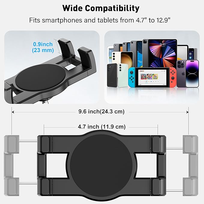 Heavy Duty Aluminum iPad Suction Mount for Truck Car, Anti-Shake Dashboard Windshield Tablet Holder, Thick Case Friendly, Fits 4.7-12.9" iPad Pro 12.9 Air Mini Samsung, 360° Rotation Off-Road Aviation