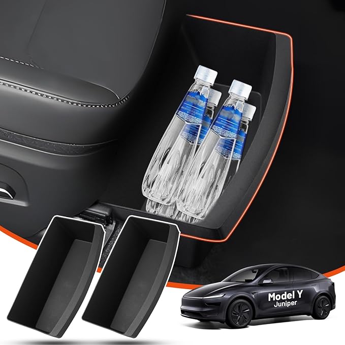 Under Seat Storage Organizer for Tesla Model Y 2025 2026 Refresh (Juniper), Upgraded TPE Double Layer Hidden Storage Box, 2pc Washable Underseat Storage Organizer fit Tesla Model Y Accessories