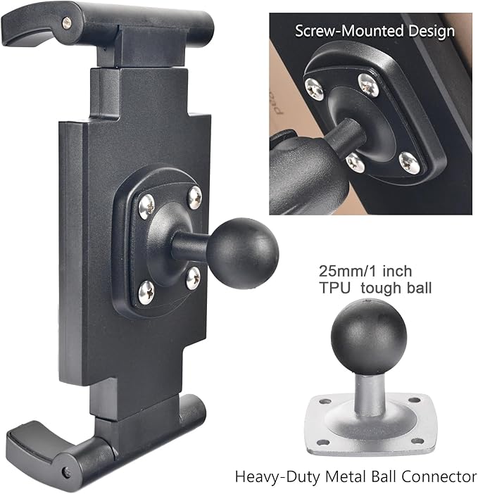 VAUBORTTI 1" Ball Tablet Holder – Screw-Mounted Tablet Mount Compatible with RAM B Size System, Adjustable iPad Holder for 7-12.9" Tablets, Car Truck Boat Dashboard