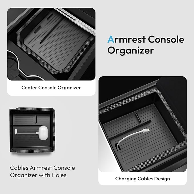 XINTUO Tesla Model Y Juniper 2025 2026 & Model 3 Highland 2024 2026 Center Console Organizer Tray [Slide Smoothly + Easy Installation] Cup Holder for Tesla Model Y Juniper Accessories